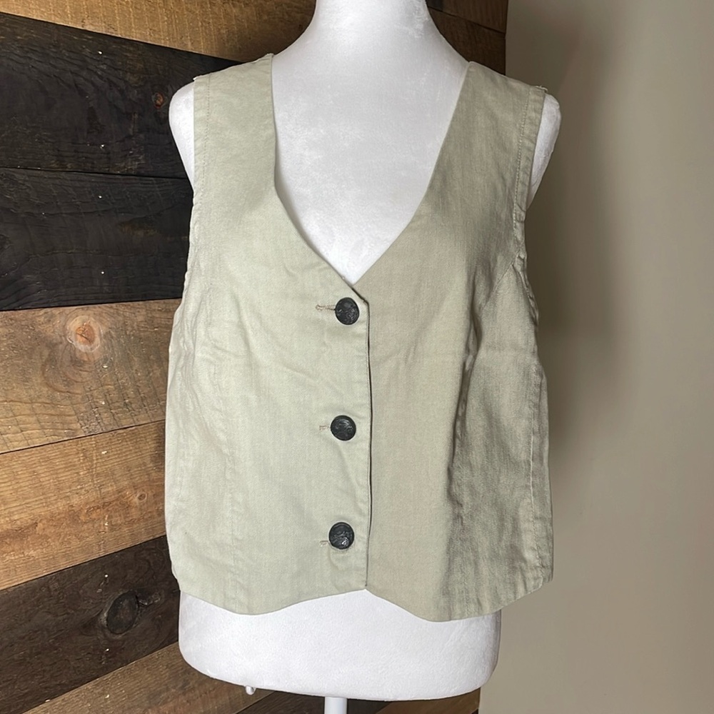 Chico’s Tan Beige Crochet Steampunk Vest Size Large